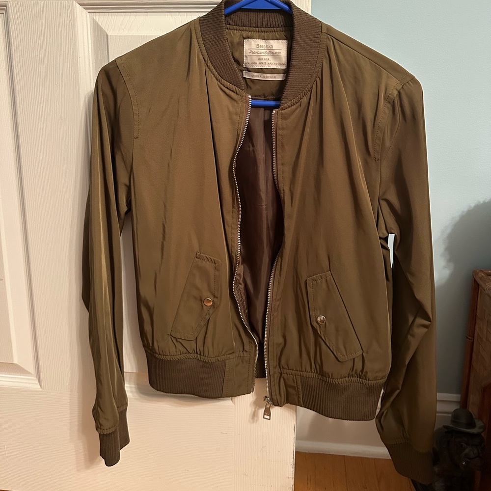 Bershka olive bomber jacket size medium